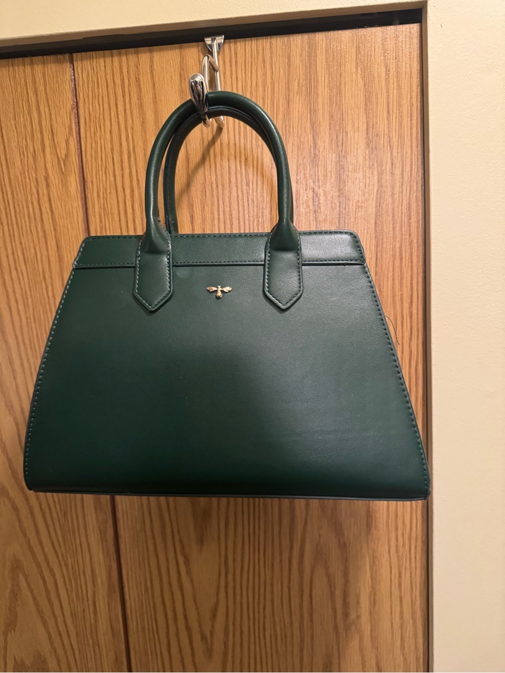 Forest Green Structured Satchel with Gold Bee Accent